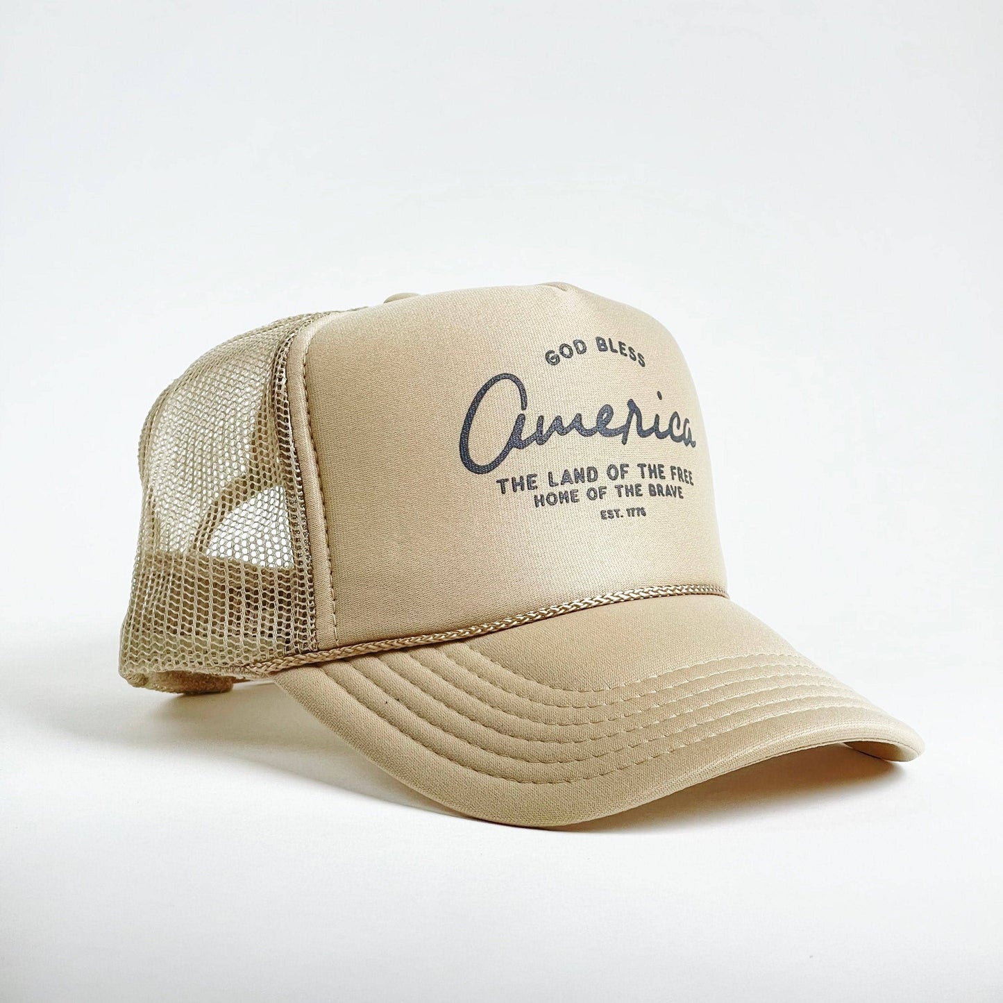 In God We Must - 'God Bless' Trucker Hat- Khaki