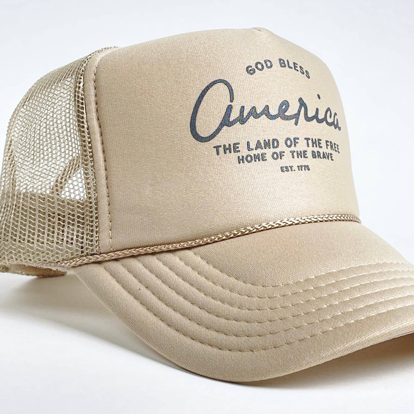 In God We Must - 'God Bless' Trucker Hat- Khaki