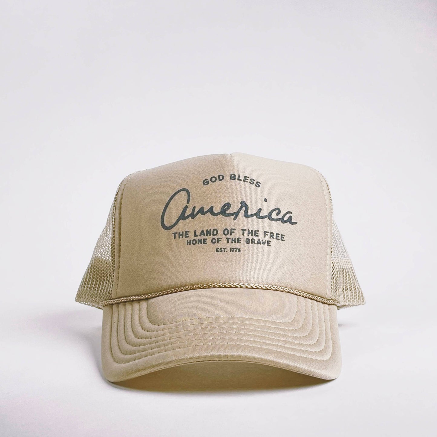 In God We Must - 'God Bless' Trucker Hat- Khaki