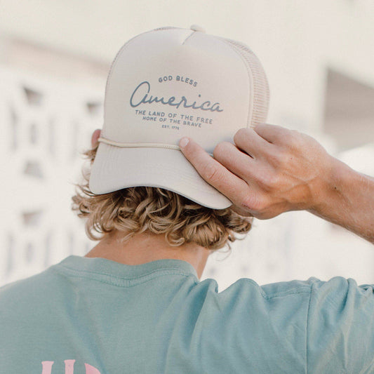In God We Must - 'God Bless' Trucker Hat- Khaki